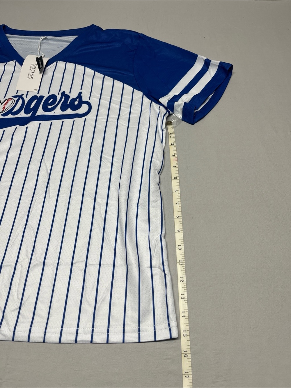 Blue & White Pinstripe V-Neck Women’s Top - Picture 2 of 8